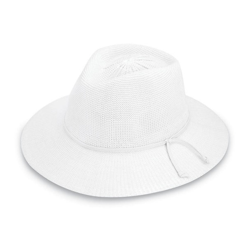 Wallaroo Victoria Fedora Hat White Poly-Straw Summer Sunblock Adjustable Crown